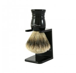 Edwin Jagger Black Shaving Brush & Stand (Super Badger), Large