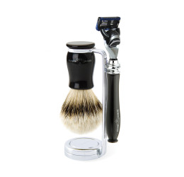 Edwin Jagger 3pc Chatsworth Ebony Set (Fusion) silver tip badger