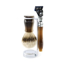 Edwin Jagger 3pc Chatsworth Horn Set, Fusion (silver tip badger)