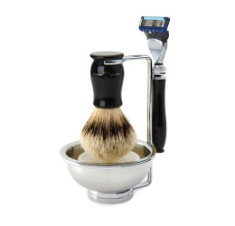 Edwin Jagger 4pc Chatsworth Ebony Shaving (Fusion) silver tip