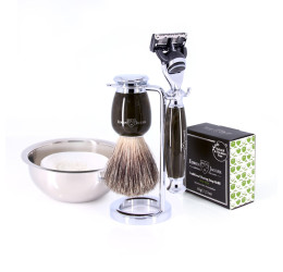 Edwin Jagger 58 Series 3pc Imitation Black Marble & Chrome Fusion Set (Aloe Vera Refill & Bowl)