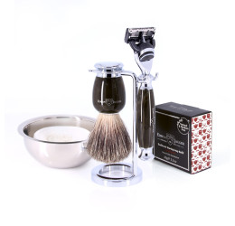 Edwin Jagger 58 Series 3pc Imitation Black Marble & Chrome Fusion Set (Sandalwood Refill & Bowl)