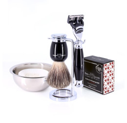 Edwin Jagger 58 Series 3pc Imitation Ebony & Chrome Fusion Set (Sandalwood Refill & Bowl)