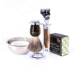 Edwin Jagger 58 Series 3pc Imitation Horn & Chrome Fusion Set (Aloe Vera Refill & Bowl)