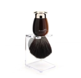 Edwin Jagger Imitation Horn & Nickel Shaving Brush with Stand (Black Synthetic)