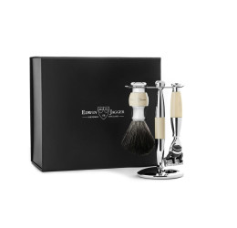 Edwin Jagger Imitation Ivory & Chrome 3 Piece Fusion Gift Set (Black Synthetic)