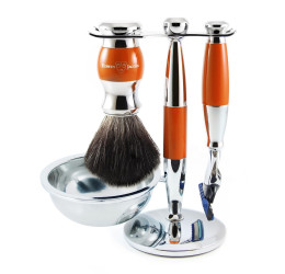 Edwin Jagger Orange & Chrome 4 Piece Fusion Set (Black Synthetic)