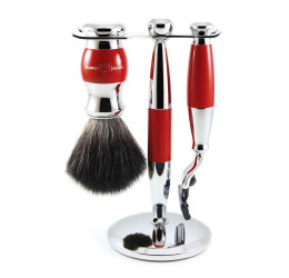 Edwin Jagger Red & Chrome 3 Piece Mach3 Set (Black Synthetic) 