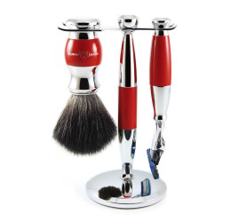 Edwin Jagger Red & Chrome 3 Piece Fusion Set (Black Synthetic) 