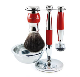 Edwin Jagger Red & Chrome 4 Piece DE Set (Black Synthetic) 