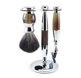 Edwin Jagger Imitation Horn & Chrome 3 Piece Fusion Set (Black Synthetic)