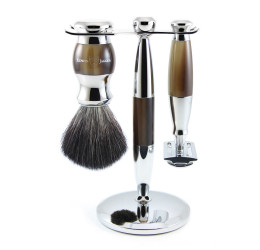 Edwin Jagger Imitation Horn & Chrome 3 Piece DE Set (Black Synthetic)