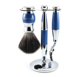 Edwin Jagger Blue & Chrome 3 Piece Mach3 Set (Black Synthetic)