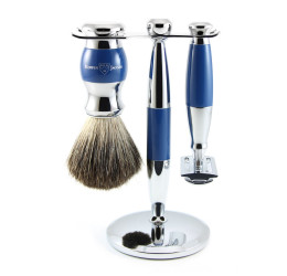 Edwin Jagger Blue & Chrome 3 Piece DE Set (Black Synthetic)