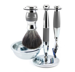 Edwin Jagger Grey & Chrome 4 Piece Fusion Set (Black Synthetic)