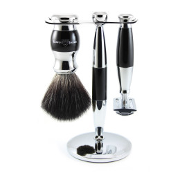 Edwin Jagger Imitation Ebony & Chrome 3 Piece DE Set (Black Synthetic)