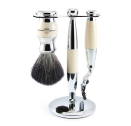 Edwin Jagger Imitation Ivory & Chrome 3 Piece Mach3 Set (Black Synthetic)