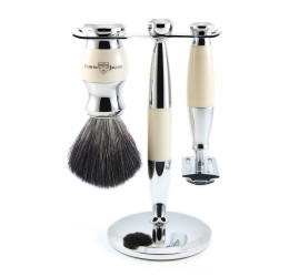 Edwin Jagger Imitation Ivory & Chrome 3 Piece DE Set (Black Synthetic)