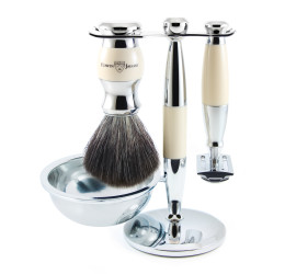 Edwin Jagger Imitation Ivory & Chrome 4 Piece DE Set (Black Synthetic)