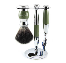 Edwin Jagger Green & Chrome 3 Piece Fusion Set (Black Synthetic)