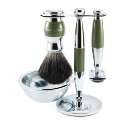 Edwin Jagger Green & Chrome 4 Piece DE Set (Black Synthetic)