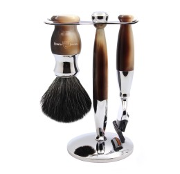 Edwin Jagger 37 Range 3pc Gillette® Fusion® Razor Shaving Set Imitation Light Horn (Black Synthetic)