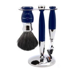 Edwin Jagger 37 Range 3pc Gillette® Fusion® Razor Shaving Set Dark Blue (Black Synthetic)