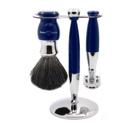 Edwin Jagger 37 Range 3pc DE Safety Razor Shaving Set Dark Blue (Black Synthetic)