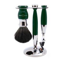 Edwin Jagger 37 Range 3pc Gillette® Fusion® Razor Shaving Set Dark Green (Black Synthetic)