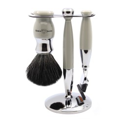 Edwin Jagger 37 Range 3pc Gillette® Fusion® Razor Shaving Set Grey (Black Synthetic)