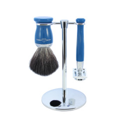 Edwin Jagger Blue 3 Piece DE Set (Black Synthetic)