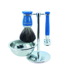 Edwin Jagger Blue 4 Piece DE Set (Black Synthetic)