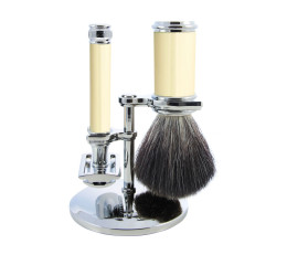 Edwin Jagger Imitation Ivory & Chrome 3 Piece DE Set (Black Synthetic) 