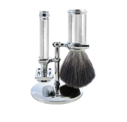 Edwin Jagger Chrome Lined 3 Piece DE Set (Black Synthetic)