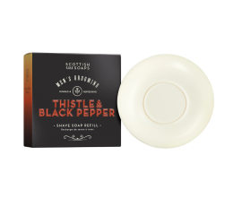 Scottish Fine Soaps Thistle & Black Pepper Shaving Soap Refill & packaging