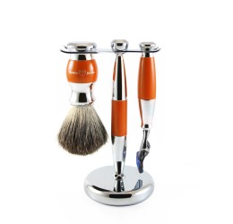 Edwin Jagger 3pc Orange & Chrome shaving set (Fusion) 