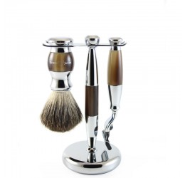 Edwin Jagger 3pc Imitation Horn & Chrome shaving set (Mach 3)