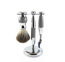 Edwin Jagger 3pc Grey & Chrome shaving set (Fusion)