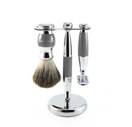 Edwin Jagger 3pc Grey & Chrome shaving set (DE)