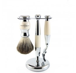 Edwin Jagger 3pc Imitation Ivory & Chrome shaving set (Mach 3)