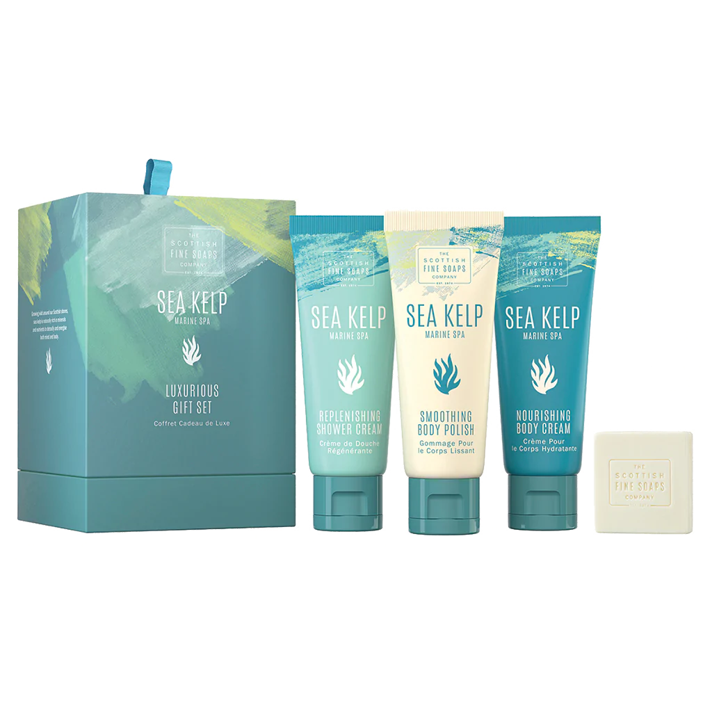 Scottish Fine Soaps Sea Kelp Geschenkset - Duschgel, Körpercreme, Badesalz & Seife, Mit Seetang-Extrakt