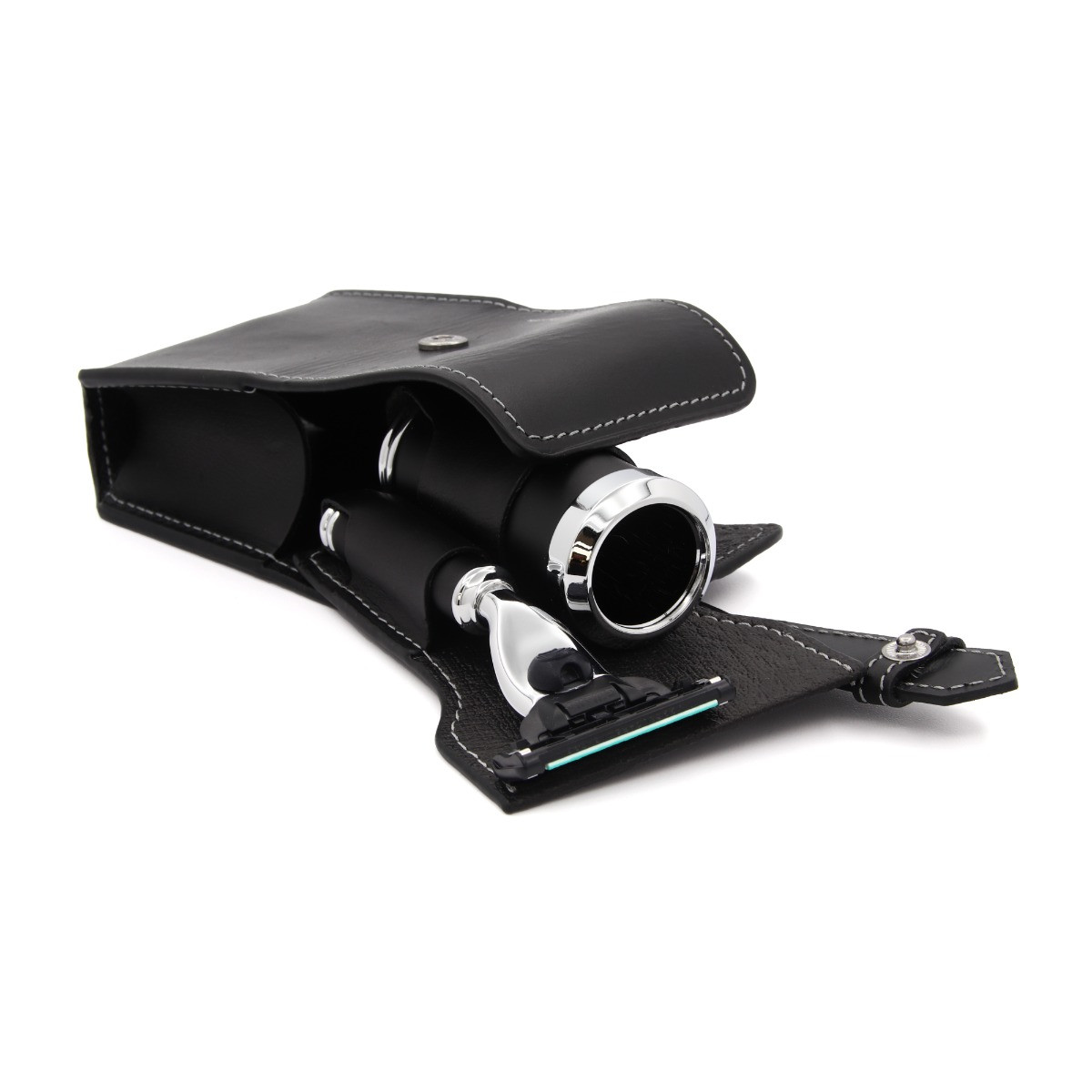 Edwin Jagger Gillette® Mach3® Leather Travel Kit — Black