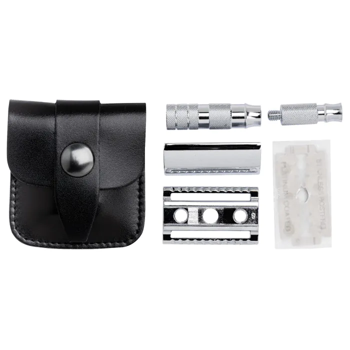 Merkur 933C Travel Razor in Leather Case